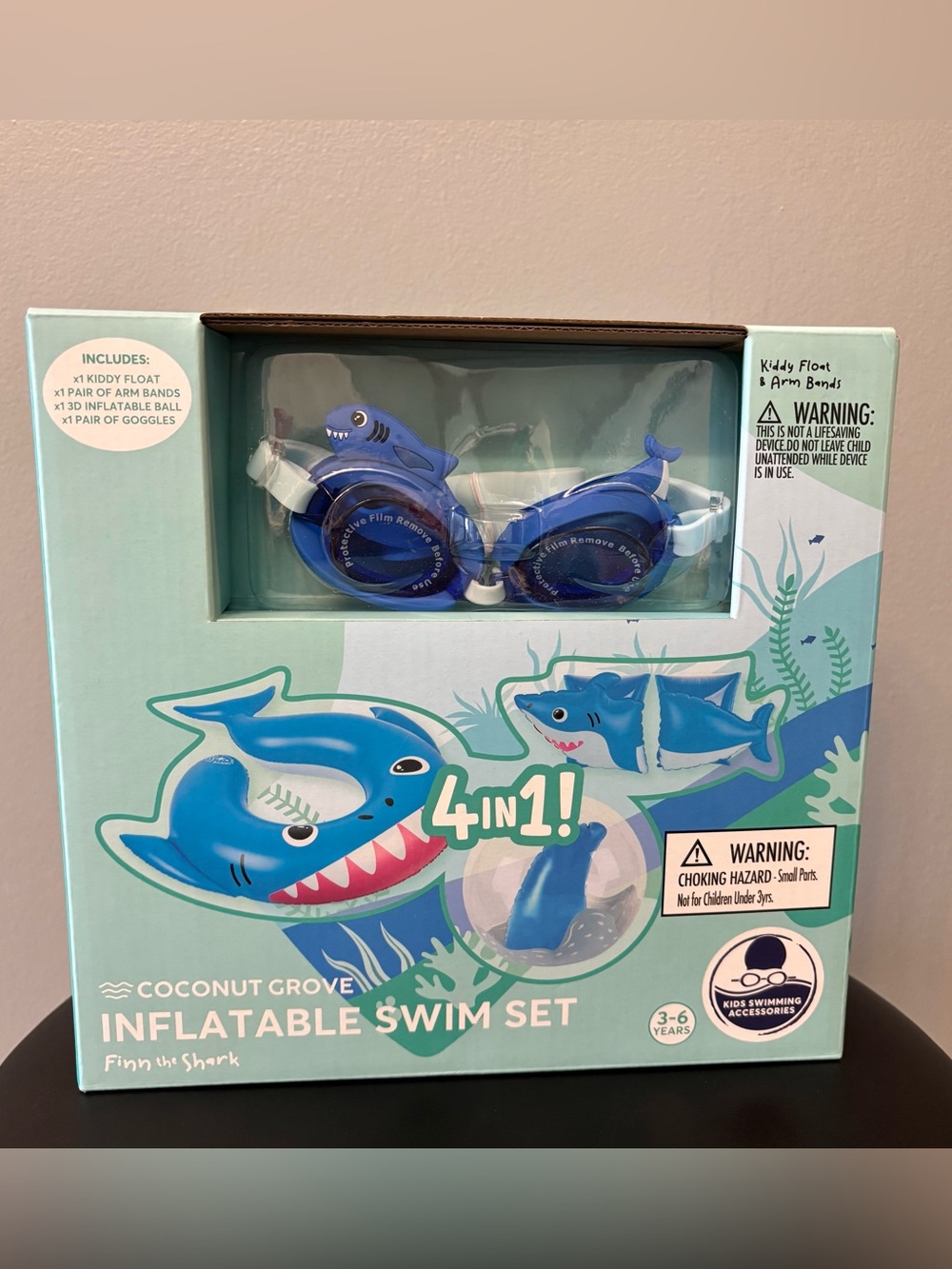 Coconut Grove Inflatable Swim Set, Finn The Shark, 4 in 1 Kids Swimming Set, New